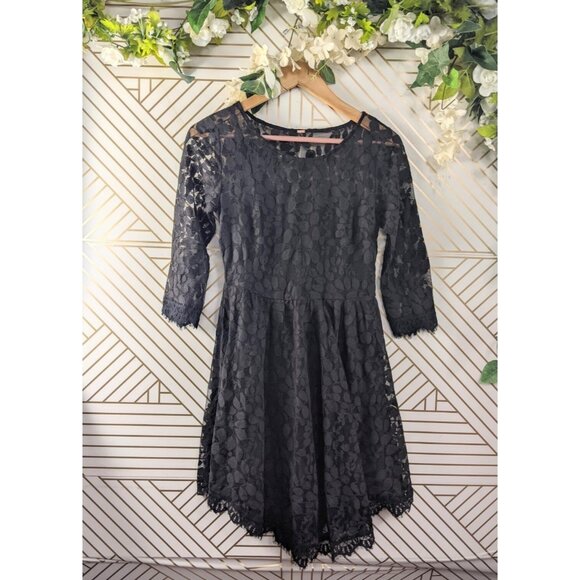 FREE PEOPLE Women's Solid Black Floral Leaf Lace Asym Asymmetrical Hem Dress 4? - Picture 1 of 12